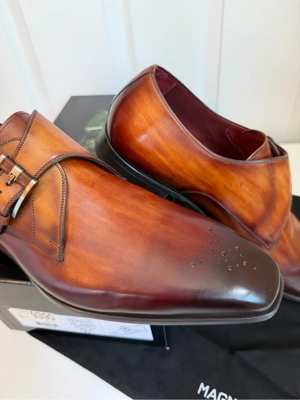 Magnanni Cognac Leather Dress Shoes 12 Hand Antiqued Finish, NIB